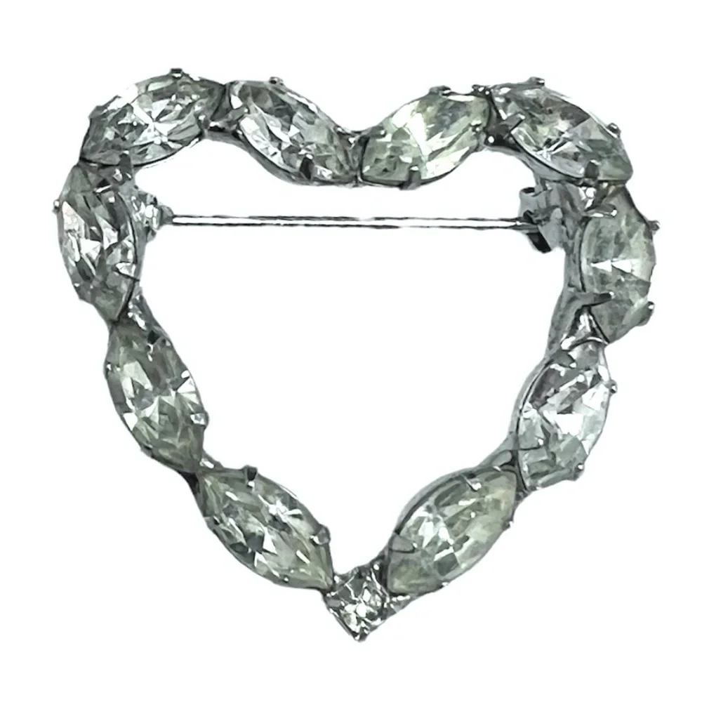 MARQUIS CUT CLEAR CRYSTAL OPEN HEART BROOCH